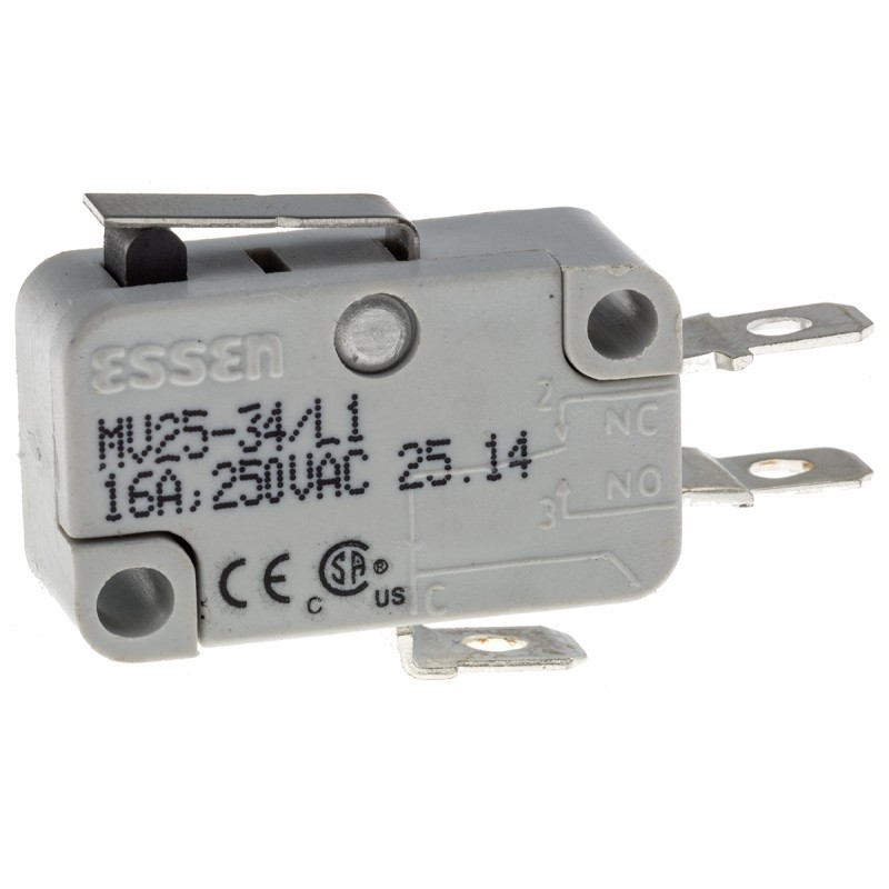 1 pcs - RS PRO Short Lever Micro Switch, Quick Connect Terminal, 16 A @ 250 V ac, SP-CO