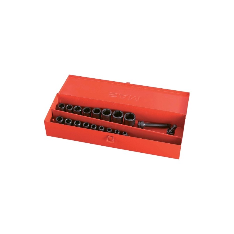 1 pcs - SAM 19-Piece Metric 1/2 in Impact Socket Set , 6 point