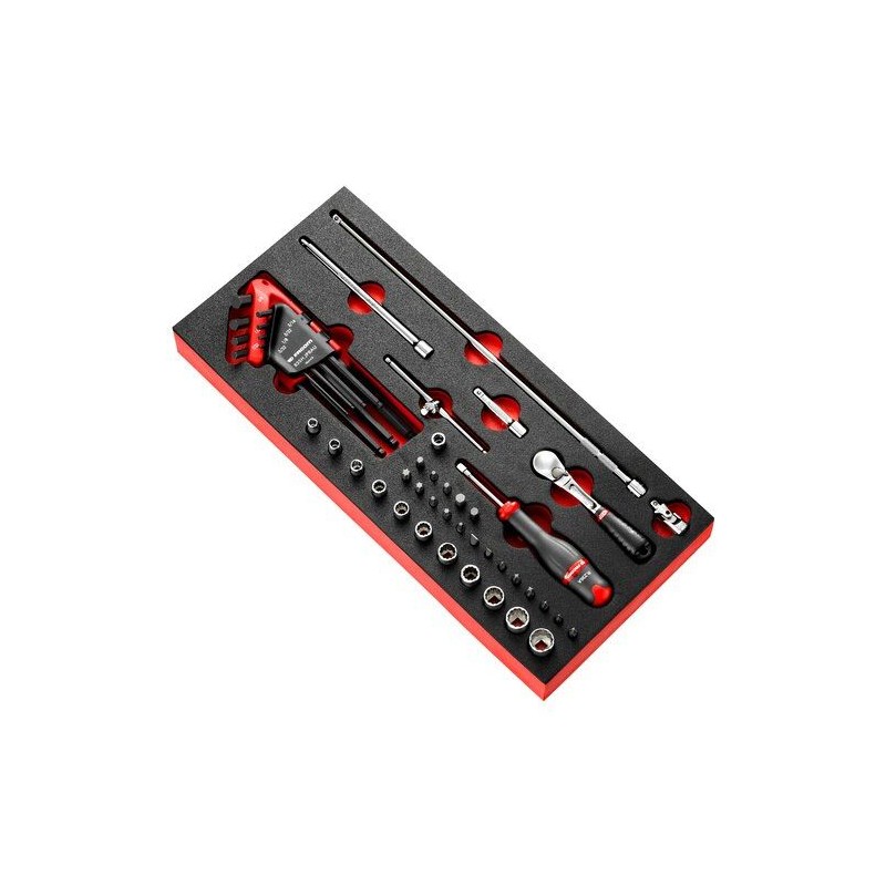 1 pcs - Facom Metric 1/4 in Deep Socket/Standard Socket/Allen Key Set with Ratchet, 6 point