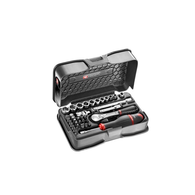 1 pcs - Facom 37-Piece Imperial 1/4 in Standard Socket/Bit Set with Ratchet, 6 point, Hex Bit, Phillips Bit, Pozidriv Bit,