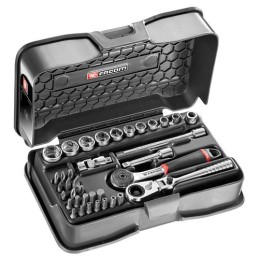 1 pcs - Facom 37-Piece Metric 1/4 in Standard Socket/Bit Set with Ratchet, 6 point, Hex Bit, Phillips Bit, Pozidriv Bit,