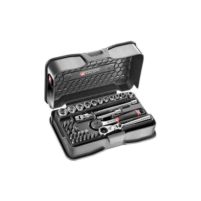 1 pcs - Facom 37-Piece Metric 1/4 in Standard Socket/Bit Set with Ratchet, 6 point, Hex Bit, Phillips Bit, Pozidriv Bit,