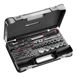 1 pcs - Facom 55-Piece Metric 1/2 in, 1/4 in Standard Socket/Bit Set with Ratchet, 6 point, Hex Bit, Phillips Bit, Pozidriv