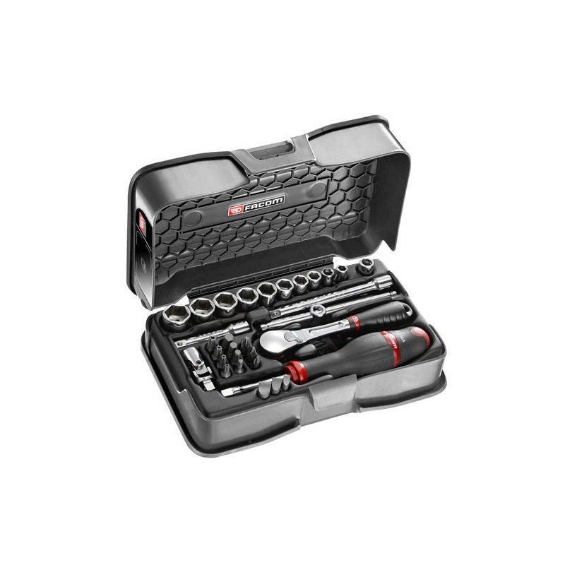 1 pcs - Facom 31-Piece Metric 1/4 in Standard Socket/Bit Set with Ratchet, 6 point, Hex Bit, Phillips Bit, Slotted Bit, Torx Bit