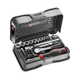 1 pcs - Facom 37-Piece Metric 1/4 in Standard Socket/Bit Set with Ratchet, 6 point, Hex Bit, Phillips Bit, Pozidriv Bit,