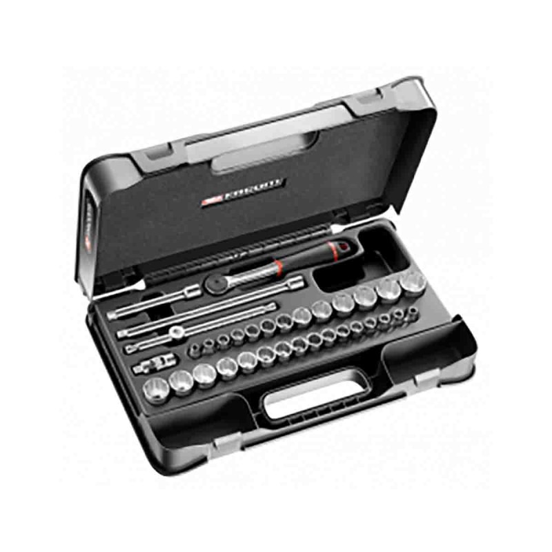 1 pcs - Facom 34-Piece Imperial, Metric 3/8 in Deep Socket/Standard Socket Set with Ratchet, 12 point