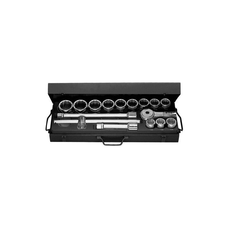1 pcs - Facom Metric 3/4 in Standard Socket Set with Ratchet, 12 point