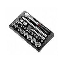 1 pcs - Facom 23-Piece Metric 1/2 in Standard Socket Set with Ratchet, 6 point