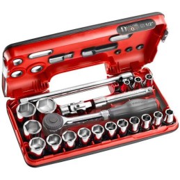 1 pcs - Facom 21-Piece Metric 1/2 in Standard Socket Set with Ratchet, 6 point