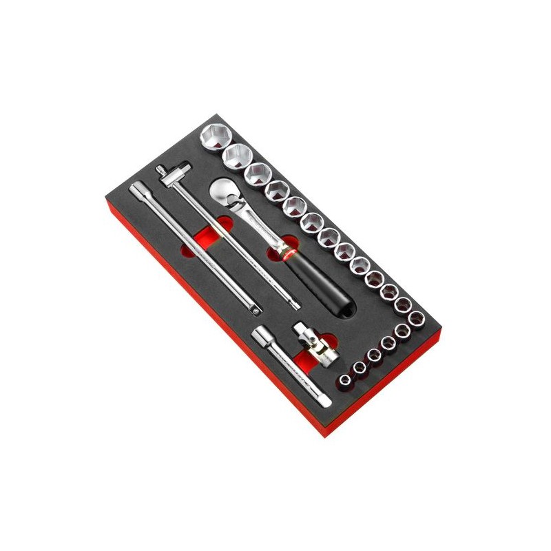 1 pcs - Facom 23-Piece Metric 1/2 in Standard Socket Set with Ratchet, 6 point