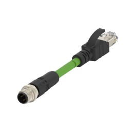 5 pcs - TE Connectivity Cat5e Straight Male M12 to Male RJ45 Ethernet Cable, Green PUR Sheath, 1.5m
