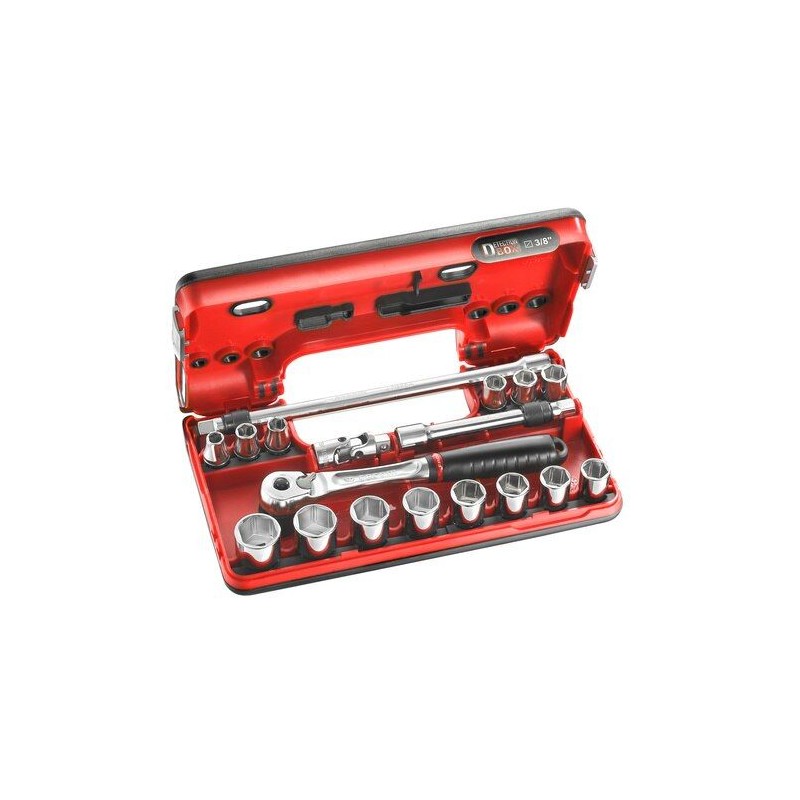 1 pcs - Facom 18-Piece Metric 3/8 in Standard Socket Set with Ratchet, 6 point