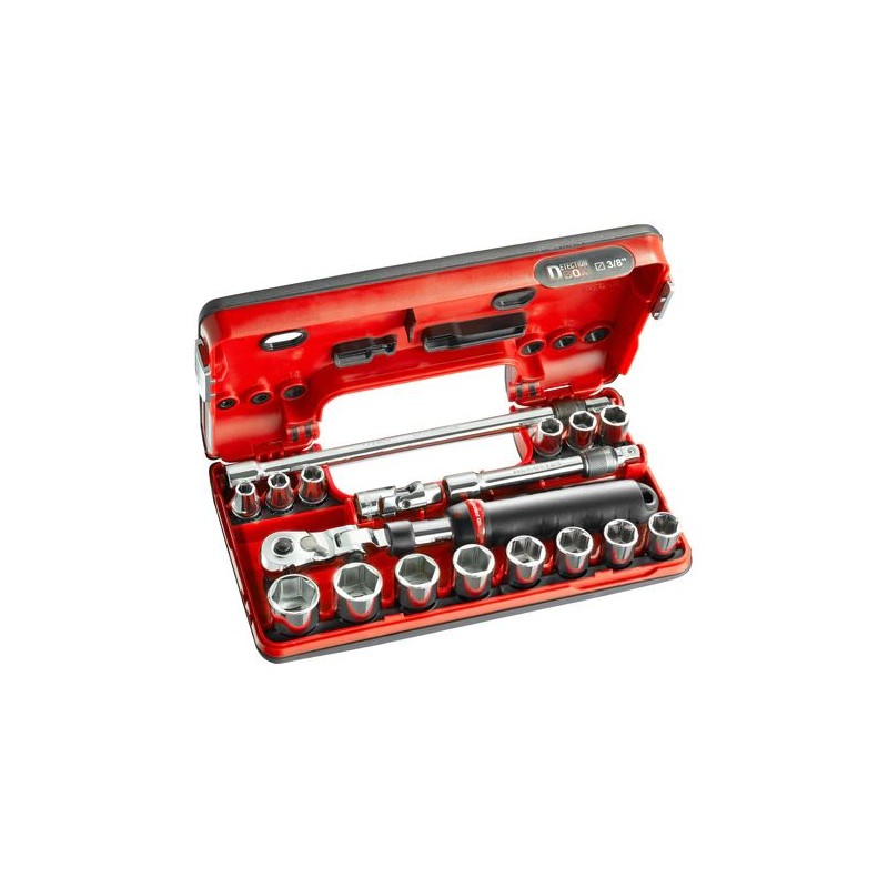 1 pcs - Facom 18-Piece Metric 3/8 in Standard Socket Set with Ratchet, 6 point