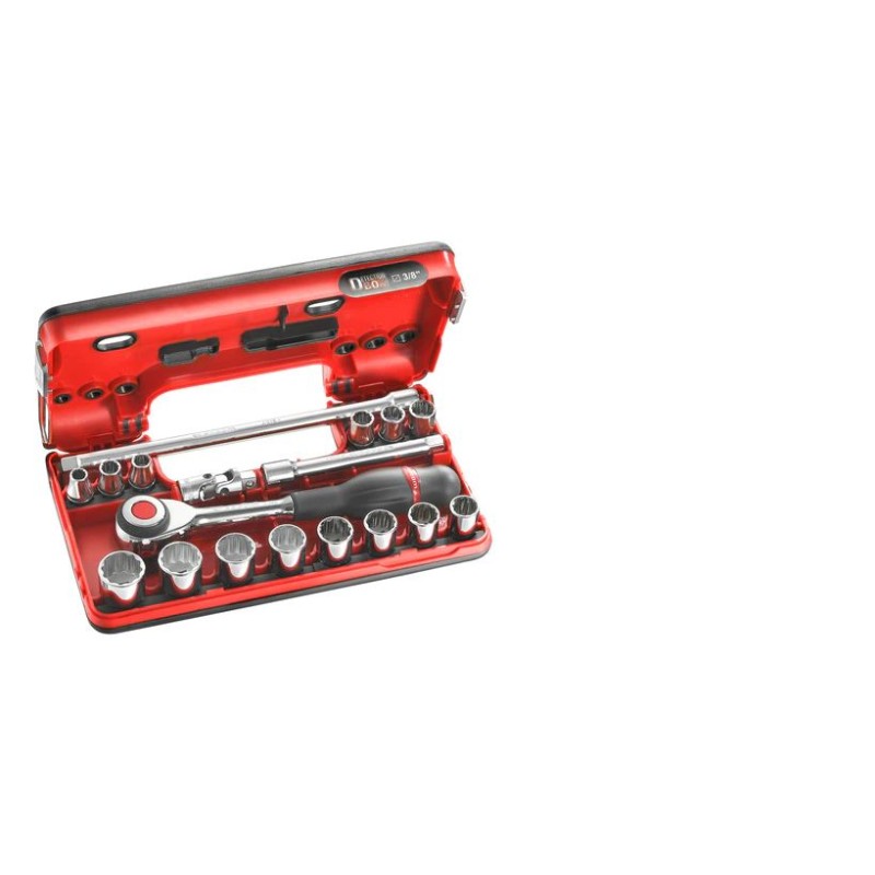 1 pcs - Facom 18-Piece Metric 3/8 in Standard Socket Set with Ratchet, 12 point
