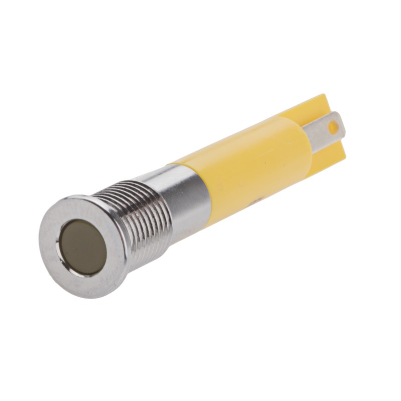 1 pcs - RS PRO Yellow Panel Mount Indicator, 24V dc, 8mm Mounting Hole Size, Solder Tab Termination, IP67