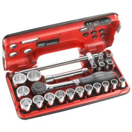 1 pcs - Facom 22-Piece Metric 1/2 in Standard Socket Set with Ratchet, 12 point