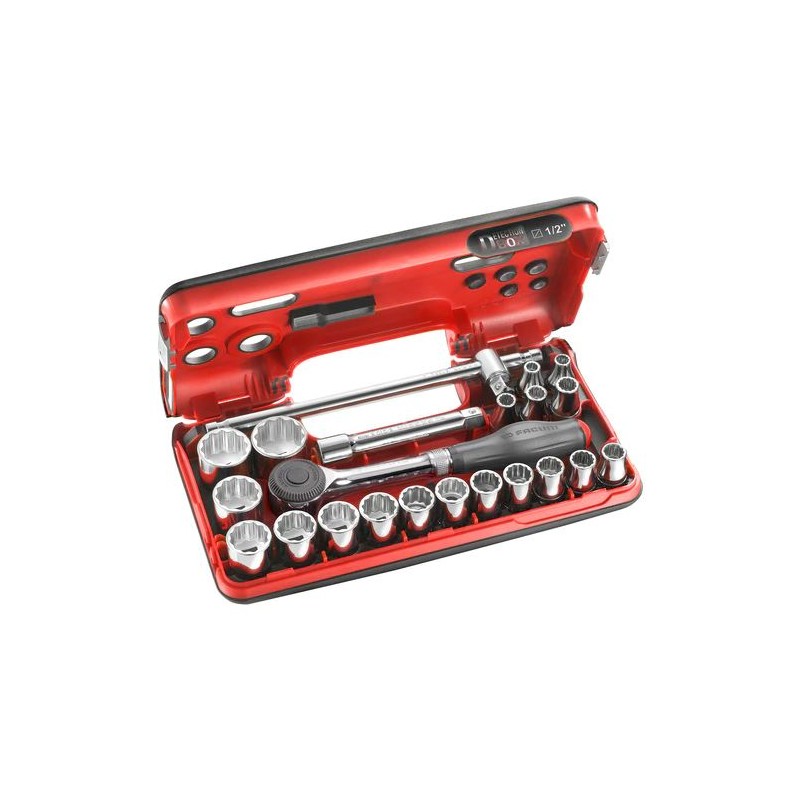 1 pcs - Facom 22-Piece Metric 1/2 in Standard Socket Set with Ratchet, 12 point