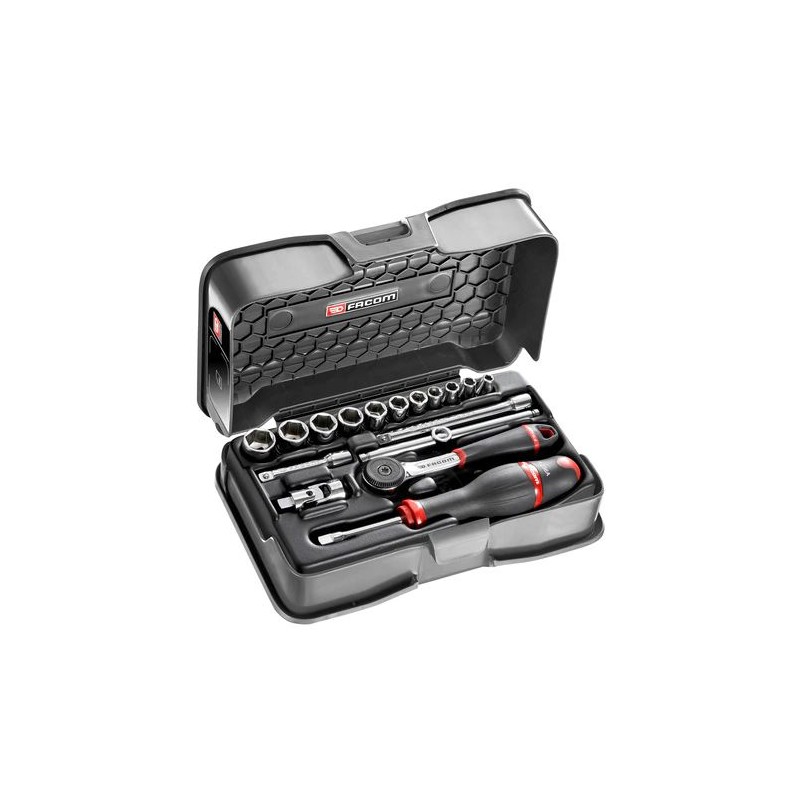 1 pcs - Facom 17-Piece Imperial 1/4 in Standard Socket Set with Ratchet, 6 point