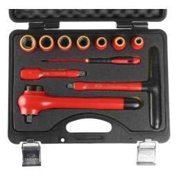 1 pcs - Bahco 11-Piece Metric 1/2 in Standard Socket Set with Ratchet, 12 point, VDE/1000V