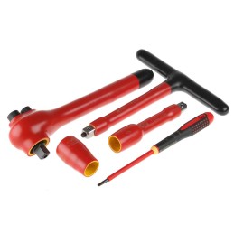 1 pcs - Bahco 11-Piece Metric 1/2 in Standard Socket Set with Ratchet, 12 point, VDE/1000V