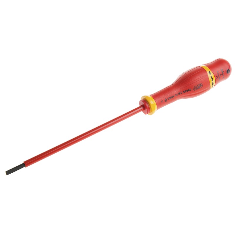 1 pcs - Facom Slotted Insulated Screwdriver, 4 x 0.8 mm Tip, 150 mm Blade, VDE/1000V, 260 mm Overall