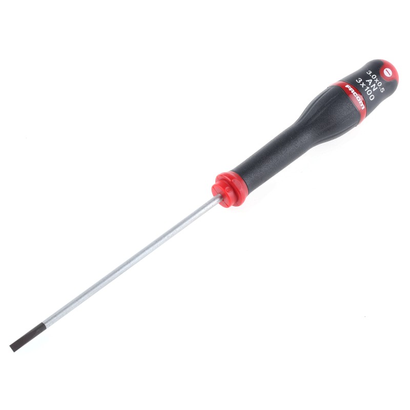 1 pcs - Facom Slotted Screwdriver, 0.5 mm Tip, 100 mm Blade, 203 mm Overall