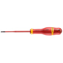 1 pcs - Facom Slotted Insulated Screwdriver, 4 mm Tip, 100 mm Blade, VDE/1000V, 210 mm Overall