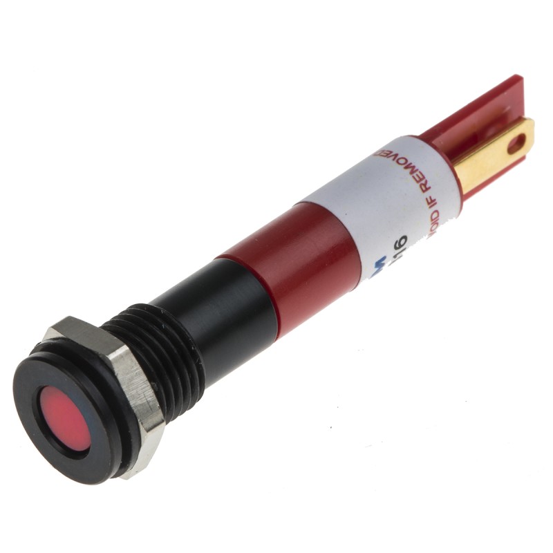 1 pcs - RS PRO Red Panel Mount Indicator, 12V dc, 6mm Mounting Hole Size, Solder Tab Termination, IP67