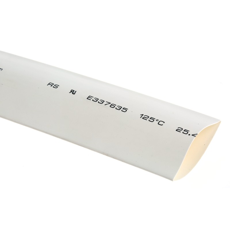 1 Reel of 3 M - RS PRO Heat Shrink Tubing, White 25.4mm Sleeve Dia. x 3m Length 2:1 Ratio