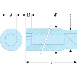 1 pcs - Facom 1/2 in Drive 20mm Standard Socket, 12 point, 36 mm Overall Length