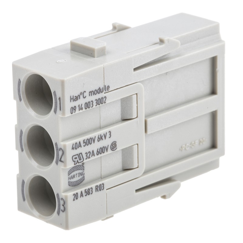 2 pcs - HARTING Heavy Duty Power Connector Module, 40A, Male, Han-Modular Series, 3 Contacts