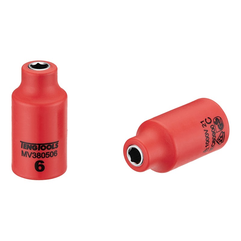 1 pcs - Teng Tools 3/8 in Drive 6mm Insulated Standard Socket, 6 point, VDE/1000V, 46 mm Overall Length
