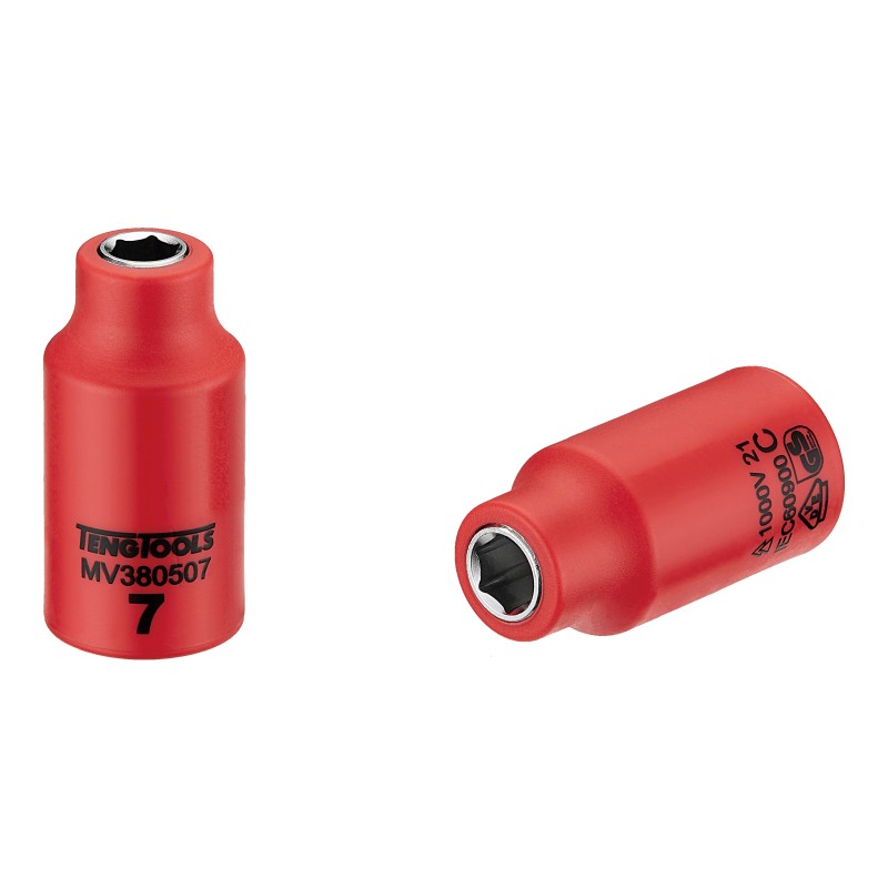 1 pcs - Teng Tools 3/8 in Drive 7mm Insulated Standard Socket, 6 point, VDE/1000V, 46 mm Overall Length