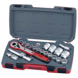 1 pcs - Teng Tools 21-Piece Metric 1/2 in Standard Socket Set with Ratchet, 12 point