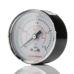 1 pcs - Norgren Analogue Pressure Gauge 1.6bar Back Entry, 18-015-010, 0bar min.