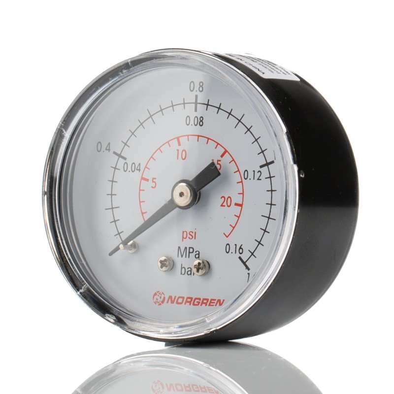 1 pcs - Norgren Analogue Pressure Gauge 1.6bar Back Entry, 18-015-010, 0bar min.