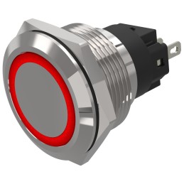 1 pcs - EAO 82 Series Red Indicator, 12V ac/dc, 22mm Mounting Hole Size, Solder Tab Termination, IP65, IP67