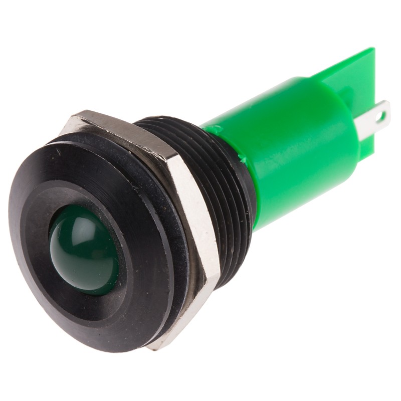 1 pcs - RS PRO Green Panel Mount Indicator, 115 V dc, 230V ac, 19mm Mounting Hole Size