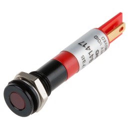 1 pcs - RS PRO Red Panel Mount Indicator, 12V dc, 8mm Mounting Hole Size, Solder Tab Termination, IP67