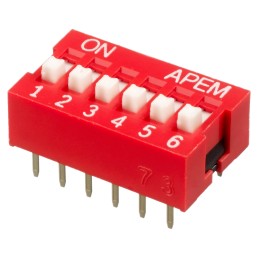 5 pcs - APEM 6 Way Through Hole DIP Switch SPST, Raised Actuator