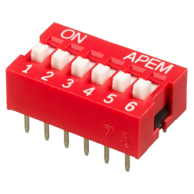 5 pcs - APEM 6 Way Through Hole DIP Switch SPST, Raised Actuator