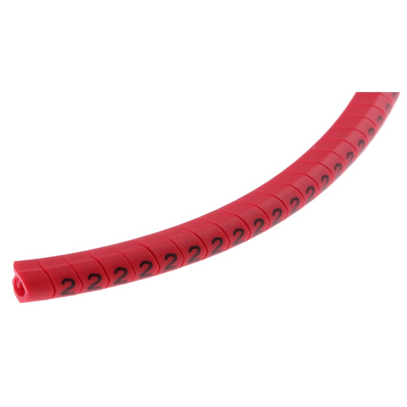 1 Reel of 250 - HellermannTyton Helagrip Slide On Cable Markers, Black on Red, Pre-printed '2', 4 - 9mm Cable