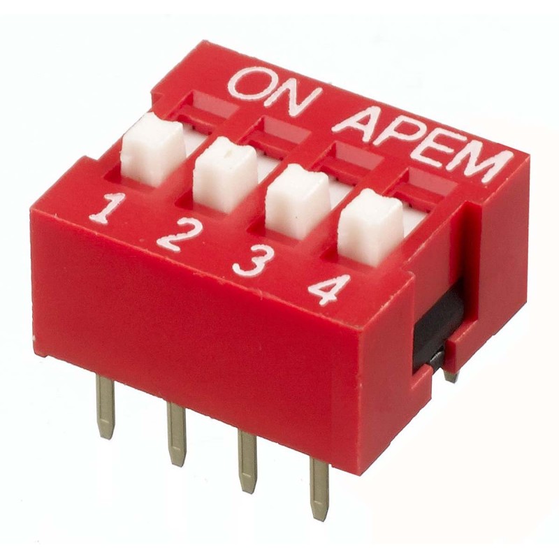 5 pcs - APEM 4 Way Through Hole DIP Switch SPST, Raised Actuator