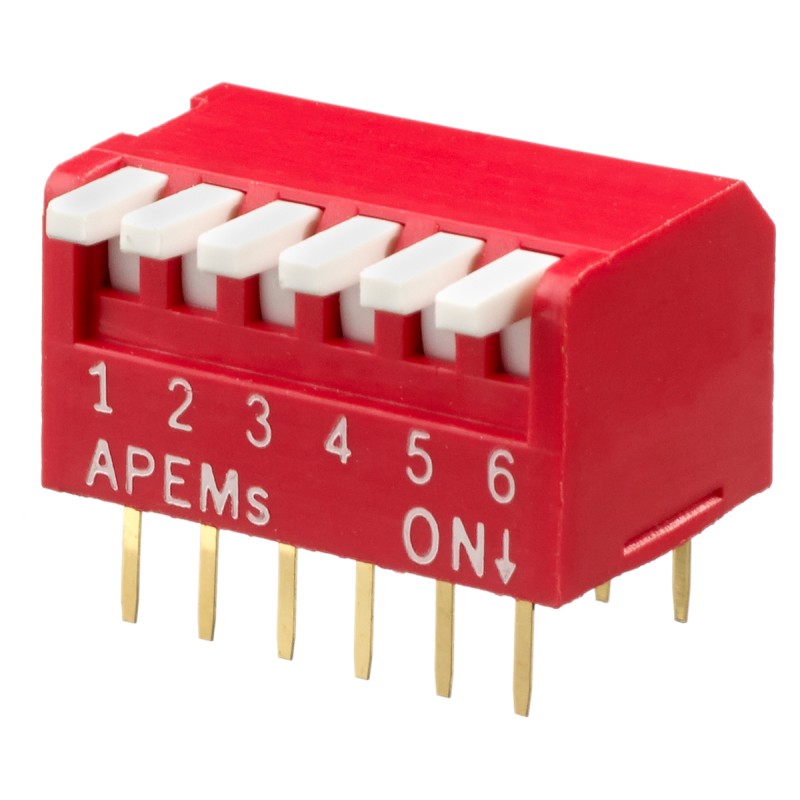 5 pcs - APEM 6 Way Through Hole Piano Dip Switch SPST, Piano Actuator