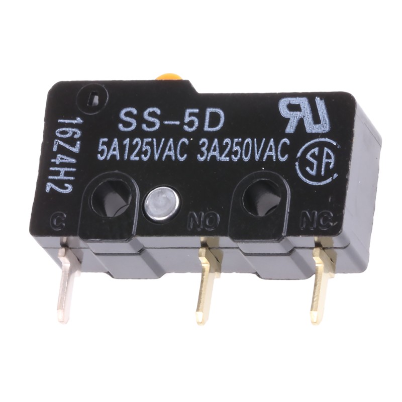 5 pcs - Omron Pin Plunger Micro Switch, Through Hole Terminal, 5 A @ 125 V ac, SPDT, IP40