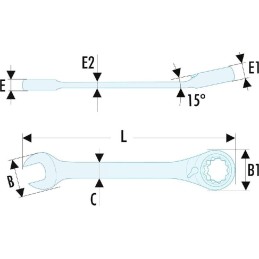 1 pcs - Facom Combination Ratchet Spanner, 11mm, Metric, Double Ended, 103.5 mm Overall