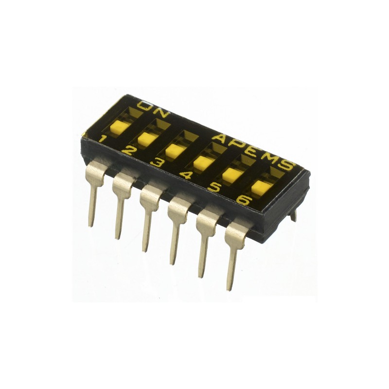 5 pcs - APEM 6 Way Through Hole DIP Switch 6PST, Recessed, Top Side Lever Actuator