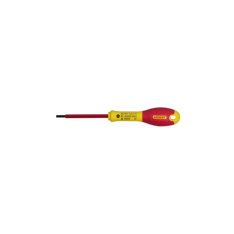 1 pcs - Stanley Slotted Insulated Screwdriver, 3.5 mm Tip, 75 mm Blade, VDE/1000V
