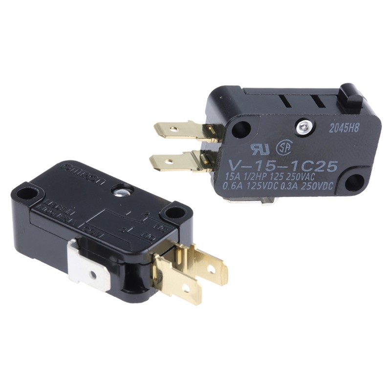 5 pcs - Omron Pin Plunger Micro Switch, Tab Terminal, 15 A @ 250 V ac, SPDT, IP40