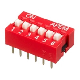 5 pcs - APEM 6 Way Through Hole DIP Switch 6PST, Recessed Actuator